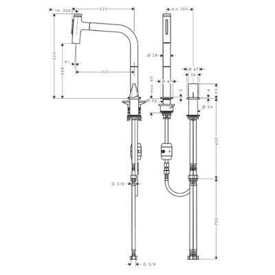 Hansgrohe Metris Select M71 2 lyukú konyhai mosdócsapt. kihúzható kifolyó, 200 2jet, rozsdamentes acél hatású ( 73819800 )