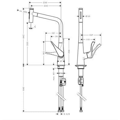 Hansgrohe Metris Select M71 konyhai csaptelep 320 2jet, kihúzható kifolyó, rm. acél hatású-1