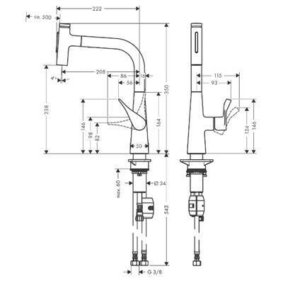 Hansgrohe Metris Select M71 konyhai csaptelep 240 2jet, kihúzható kifolyó, rm. acél hatású-1