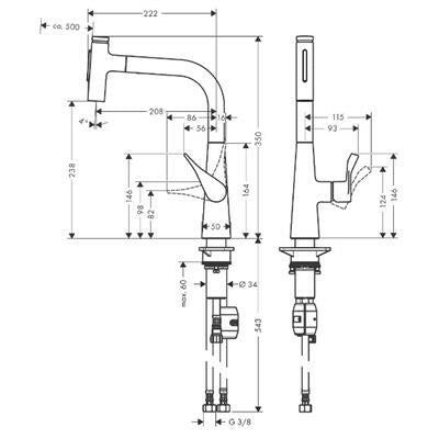 Hansgrohe Metris Select M71 konyhai csaptelep 240 2jet, kihúzható kifolyó, rozsdamentes acél hatású ( 73822800 )