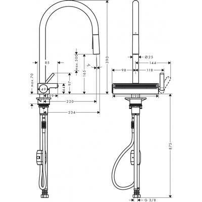 Hansgrohe Aquno Select M81 konyhai csaptelep 170 3jet, kihúzható kifolyó, sBox, rm. acél hatású-1