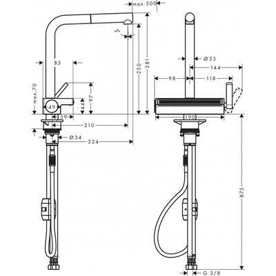 Hansgrohe Aquno Select M81 konyhai csaptelep 250 2jet, kihúzható kifolyó, rozsdamentes acél hatású (73836800)
