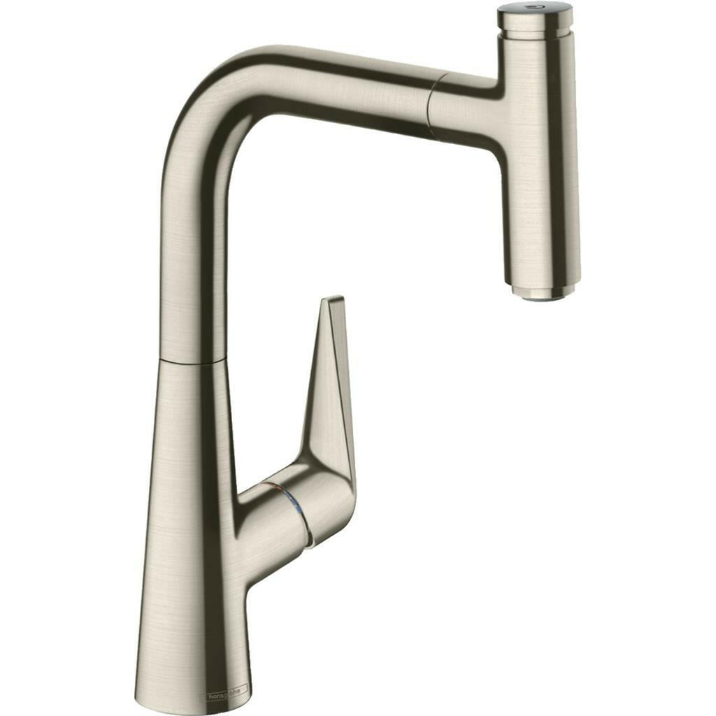 Hansgrohe Talis Select M51 2-lyukú konyhai csaptelep 220 kihúzható kifolyó (M5115), rm. acél hatású-0