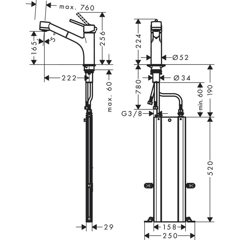 Hansgrohe Talis M52 konyhai csaptelep 170 kihúzható kifolyó (M5216), rm. acél hatású-1