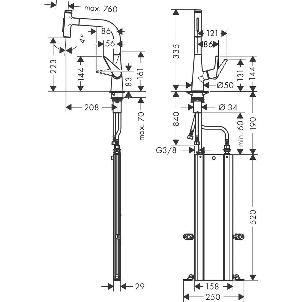 Hansgrohe Talis Select M51 konyhai csaptelep 220 kihúzható kifolyó (M5117), rozsdamentes acél hatású (73868800)