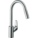 Hansgrohe Focus M41 egykaros konyhai csaptelep 240 kihúzható kifolyó (M4116), rm. acél hatású-0