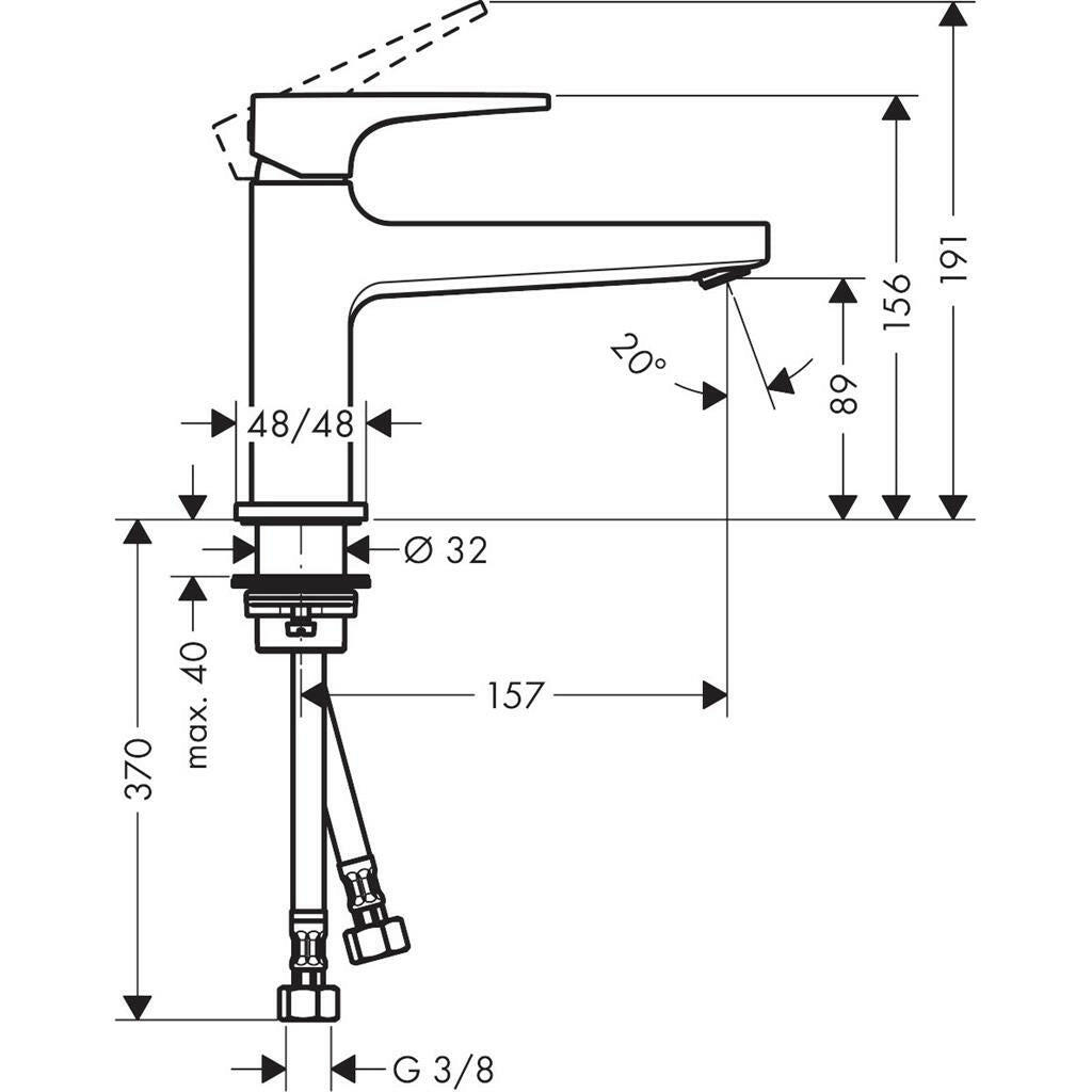 Hansgrohe Metropol mosdócsaptelep 100 (lang) Push-Open lefolyóval loop fogantyúval-1