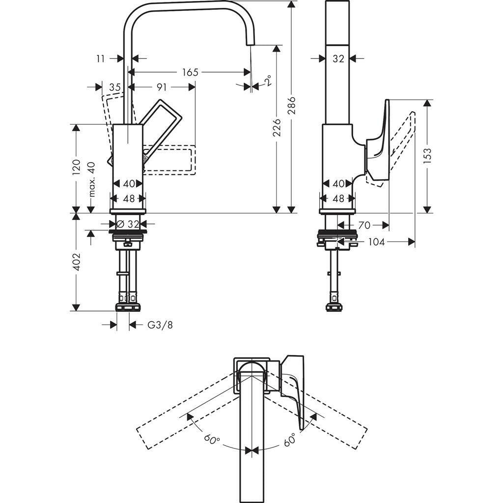 Hansgrohe Metropol mosdócsaptelep 230 hosszított kifolyó loop fogantyúval Push-Open lefolyóval-1