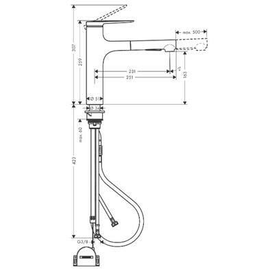 Hansgrohe Zesis M33 konyhai csaptelep 160, kihúzható kifolyó, 2jet, sBox, rozsdamentes acél hatású ( 74804800 )