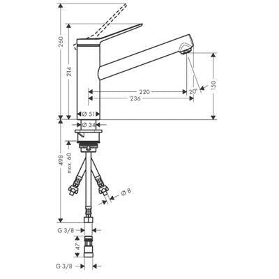 Hansgrohe Zesis M33 konyhai csaptelep 150, nyílt rendszerű vízmelegítőkhöz, 1jet-1