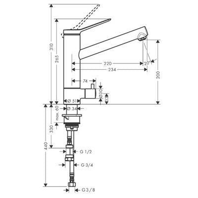 Hansgrohe Zesis M33 konyhai csaptelep 200, elzárószeleppel, 1jet ( 74808000 )