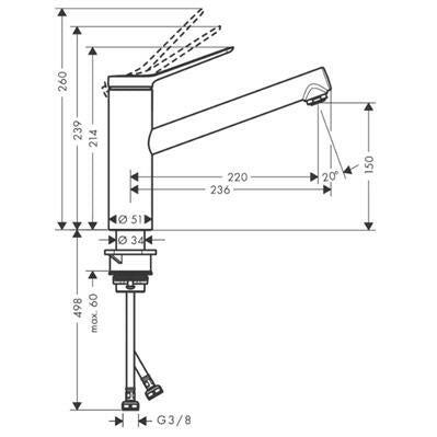 Hansgrohe Zesis M33 konyhai csaptelep 150, CoolStart/EcoSmart, 1jet-1