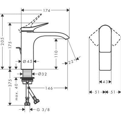 Hansgrohe Vivenis egykaros mosdócsaptelep 110, automata lefolyógarnitúra, matt fekete-1