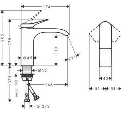 Hansgrohe Vivenis mosdócsaptelep 110, lefolyógarnitúra nélkül, matt fekete ( 75022670 )