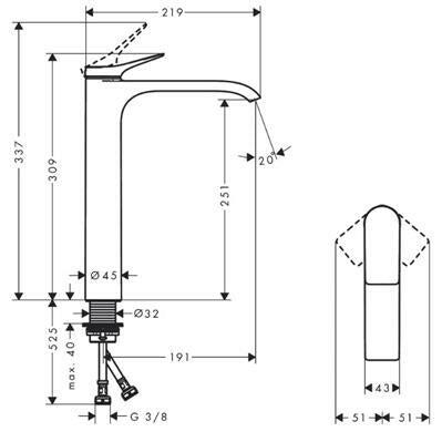 Hansgrohe Vivenis mosdócsaptelep 250, mosdótálakhoz, lefolyógarnitúra nélkül, matt fekete ( 75042670 )