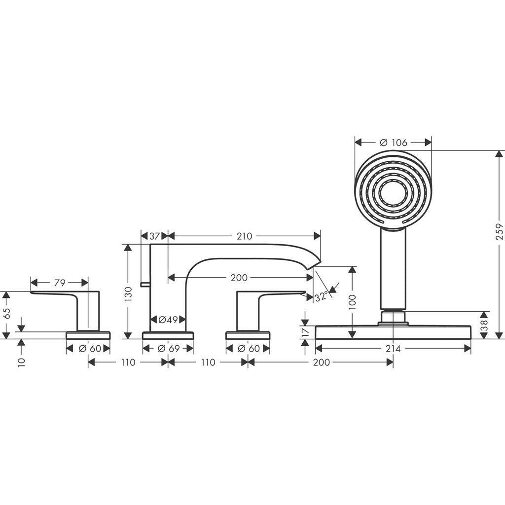 Hansgrohe Vivenis 4 lyukú, peremre szerelhető kádcsaptelep sBox - szal (75444000)