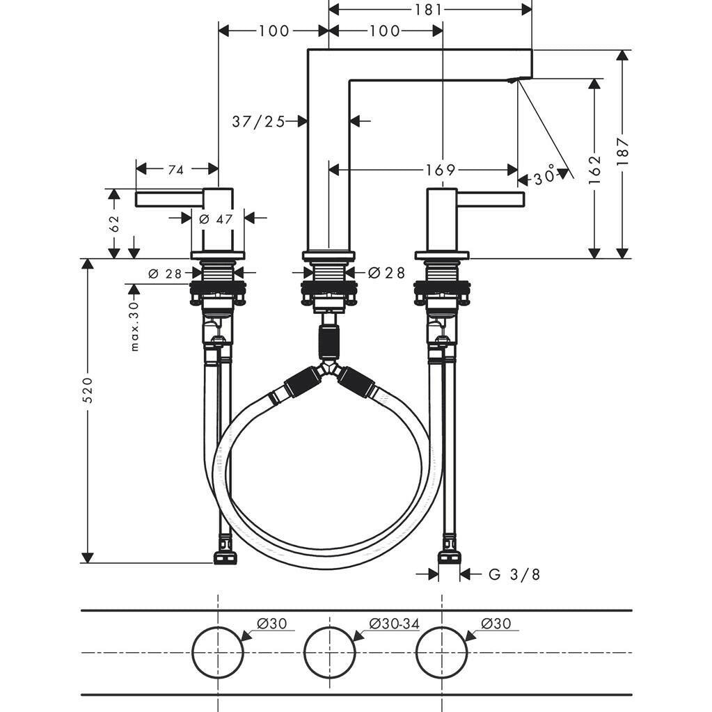 Hansgrohe Finoris 3 lyukú mosdócsaptelep 160, push-open lefolyógarnitúra-1