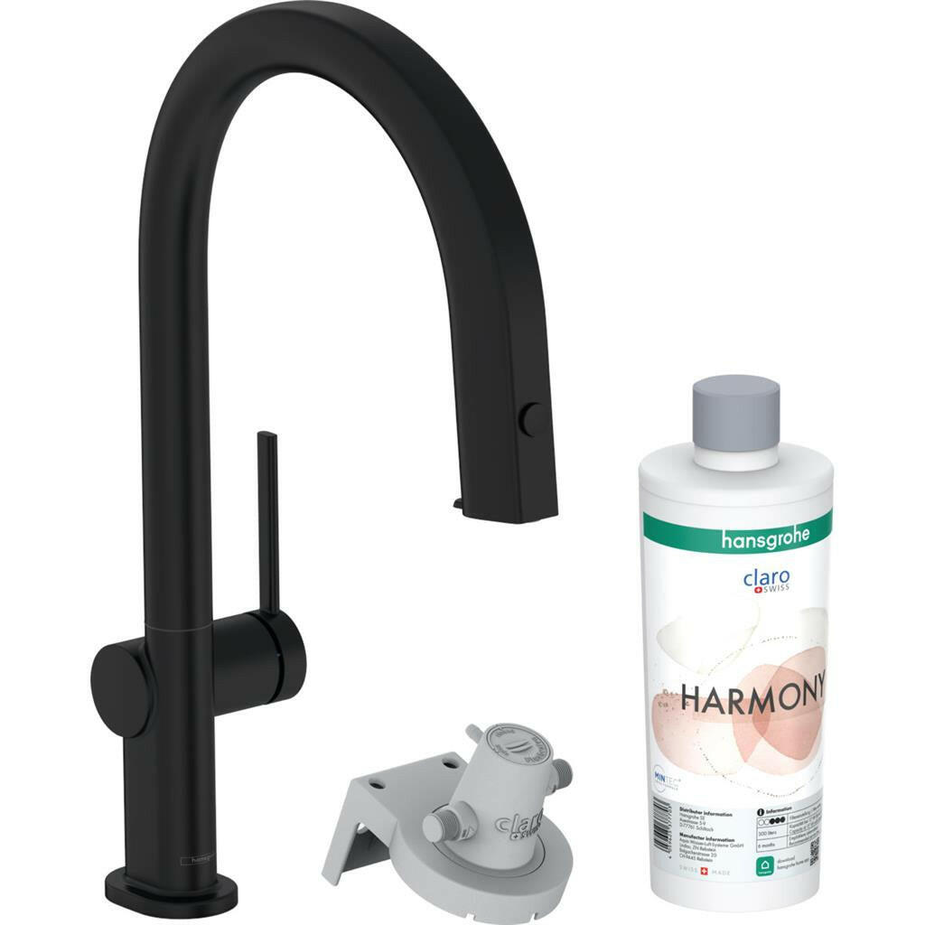 Hansgrohe Aqittura M91 Filtersystem konyhai csaptelep 210, kihúzható kifolyó, 1jet, sBox, matt fekete (76800670)