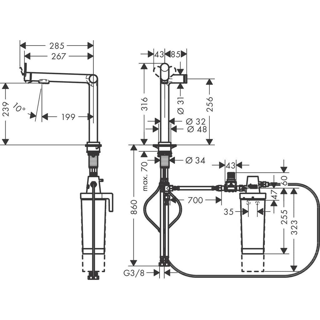 Hansgrohe Aqittura M91 Filtersystem konyhai csaptelep 240, 1jet (76802000) - méretrajz