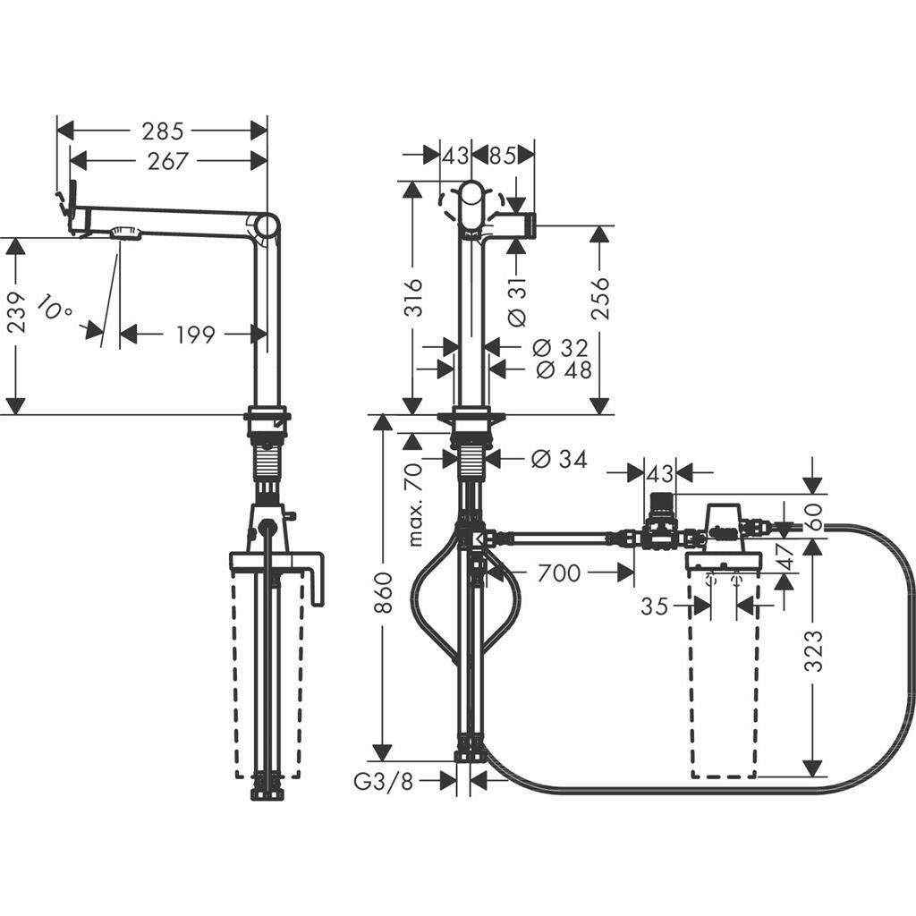 Hansgrohe Aqittura M91 Filtersystem konyhai csaptelep 240, 1jet (76804000) - méretrajz