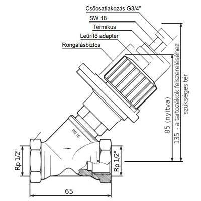 Honeywell cirkulációs beszabályzó szelep 1/2" BB P16, 130°C, kvs=2,7 V1810Y0015