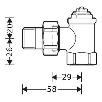 Honeywell termosztatikus radiátorszelep1/2" sarok VS típus, kvs=0,72 - kifutó. Kiváltó: V2020ESX15-1