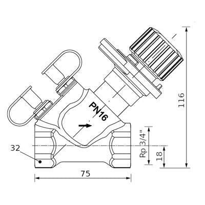 Honeywell beszabályozó szelep SafeCon™ mérőcsonkkal, visszatérő vezetékbe 3/4" bm PN16 2...130°C (V5032Y0020B)