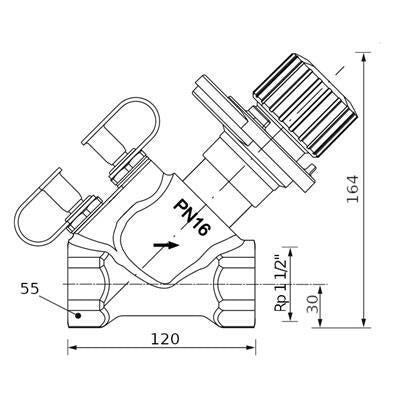 Honeywell beszabályozó szelep SafeCon™ mérőcsonkkal, visszatérő vezetékbe 1 1/2" bm PN16 2...130°C (V5032Y0040B)