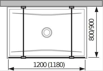 Jika Cubito Pure 120 üvegfal, rögzített, két támasszal, ezüst/átlátszó üveg, 118x200 cm (H2674200026681)