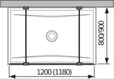 Jika Cubito Pure 120 üvegfal, rögzített, két támasszal, ezüst/átlátszó üveg,  118x200 cm-1