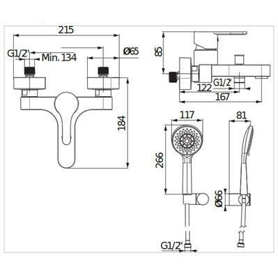Jika Mio - N egykaros kádtöltő csaptelep, zuhanyszettel ( H3211V70041311 )