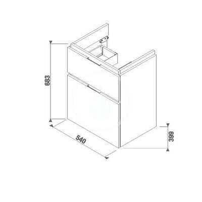 Jika Cubito - N alsószekrény 55 cm - es kézmosóhoz, 2 fiókkal, fényes fehér, 54x39,9x48 cm ( H40J4224025001 )