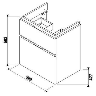 Jika Cubito-N alsószekrény 60 cm-es kézmosóhoz, 2 fiókkal, tölgy, 59x42,7x68,3 cm-1
