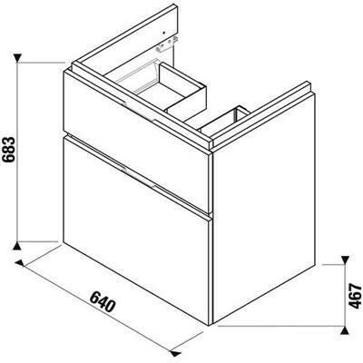 Jika Cubito-N alsószekrény 65 cm-es kézmosóhoz, 2 fiókkal, tölgy, 64x46,7x68,3 cm-1