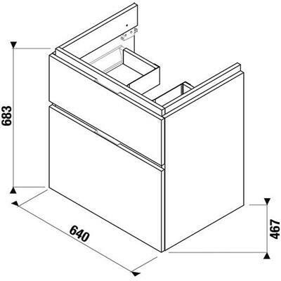 Jika Cubito - N alsószekrény 65 cm - es kézmosóhoz, 2 fiókkal, tölgy, 64x46,7x68,3 cm ( H40J4244025191 )