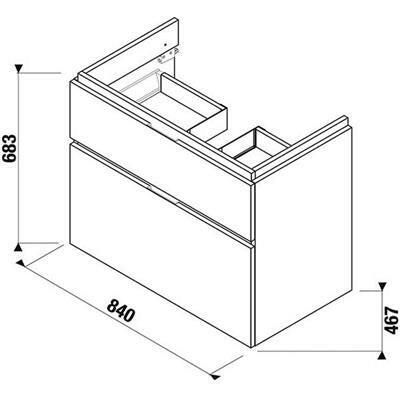 Jika Cubito-N alsószekrény 85 cm-es kézmosóhoz, 2 fiókkal, tölgy, 84x46,7x68,3 cm-1