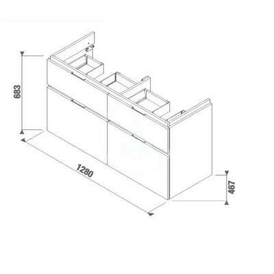 Jika Cubito-N alsószekrény 130 cm-es kézmosóhoz, 4 fiókkal, tölgy, 128x46,7x68,3 cm-1