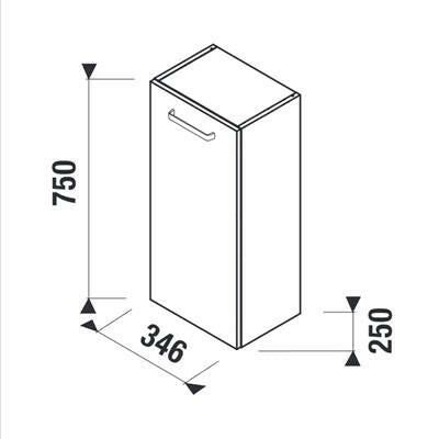 Jika Lyra Plus középmagas szekrény, 1 ajtós, balos/jobbos, 2 polcos, fényes fehér, 75x34,6x25 cm (H43J3811303001)
