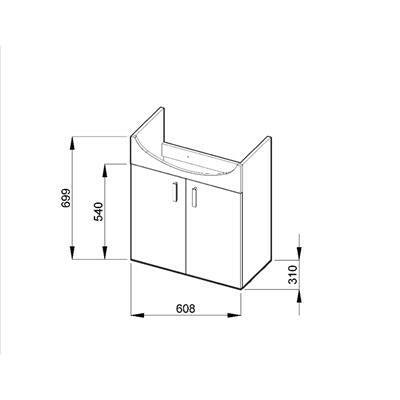 Jika Lyra Pack 65 alsószekrény mosdóval, 2 ajtós, 1 polccal, selyemfényű fehér, 60,8x31x69,9 cm-1