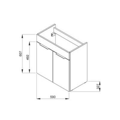 Jika Cube 60 alsószekrény mosdóval, 2 ajtós, selyemfényű fehér, 59x32,7x60,7 cm-3