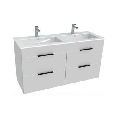 Jika Cube 120 alsószekrény dupla mosdóval, 4 fiókkal, selyemfényű fehér, 116x42,2x60,7 cm ( H4536621763001 )