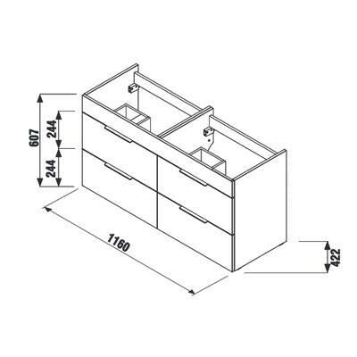 Jika Cube 120 alsószekrény dupla mosdóval, 4 fiókkal, selyemfényű fehér, 116x42,2x60,7 cm ( H4536621763001 )