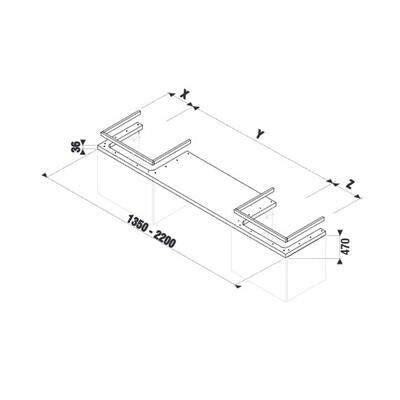 Jika Cubito-N 135-220 cm méretre vágható mosdótartólap, 2 kivágással, konzolok nélkül, fehér-1