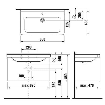 Jika Cubito Pure mosdó 85x48,5 cm, túlfolyóval, középen csaplyukkal, fehér (H8104260001041)