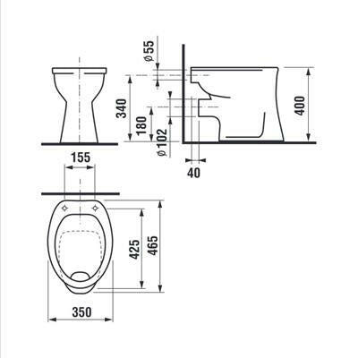 Jika Dino álló wc, középmagas, laposöblítésű, hátsó kifolyású, fehér-1