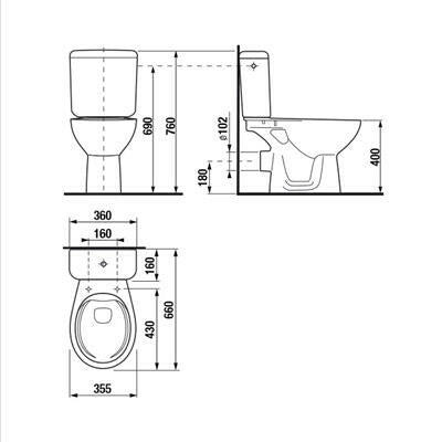 Jika Dino Rimless monoblokkos wc oldalsó bekötésű  tartállyal, mélyöblítésű, hátsó kifolyású, fehér-1