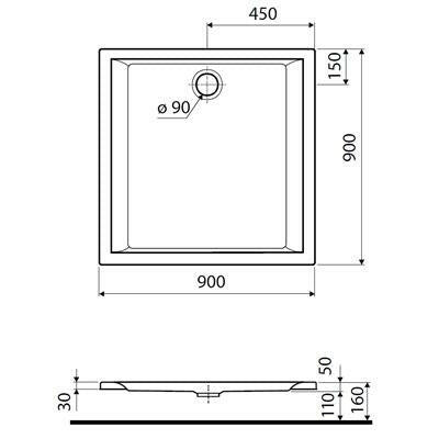 Kolo Pacifik szögletes zuhanytálca 90x90 Antislidebevonat-1