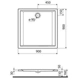 Kolo Pacifik szögletes zuhanytálca 90x90 Antislidebevonat-1