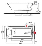 Kolo Rekord fürdőkád 160x70cm Antislide bevonattal, lábbal-2