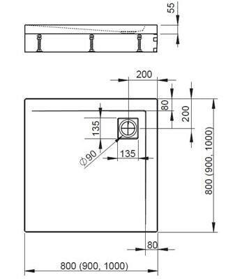 Radaway Argos C zuhanytálca 90x90 cm akril, lábbal, R399 szifonnal 4ACN99 - 02